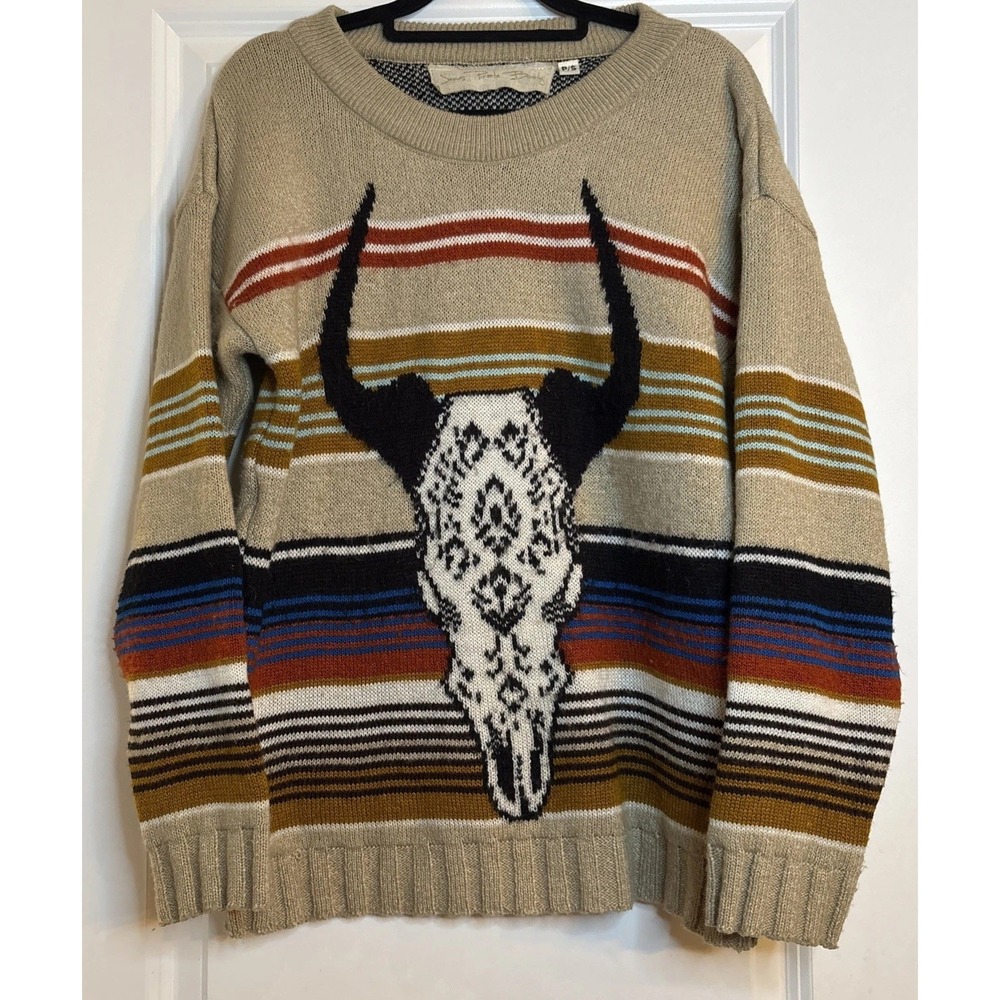 Free People Jen's Pirate Booty Bull Skull Women's Sweater Size Small